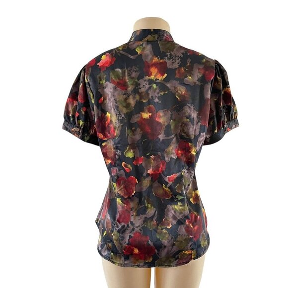 Harve Bernard Dark Autumn Floral Button Up Blouse Tiered Ruffle Grunge Fairycore - Picture 4 of 8